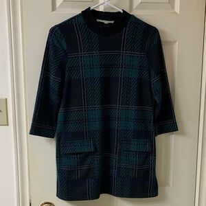 🌷3 for$25🌷Cleo Petites, US XS, Green Black & Silver Plaid Tunic Top With Pockets